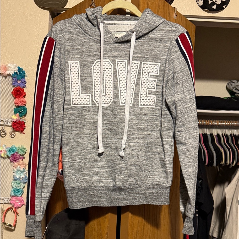 Reflex Gray LOVE Hoodie with Red and White Accents